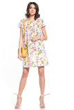 Floral Mini Dress with Boat Neckline and Short Sleeves