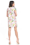Floral Mini Dress with Boat Neckline and Short Sleeves