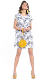 Floral Mini Dress with Boat Neckline and Short Sleeves