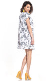 Floral Mini Dress with Boat Neckline and Short Sleeves