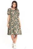 Dark Moro Midi Dress with Boat Neck and Short Sleeves