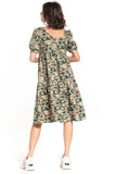 Dark Moro Midi Dress with Boat Neck and Short Sleeves