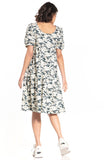 Bright Moro Midi Dress with Boat Neckline and Short Sleeves