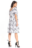 Floral Knee-Length Midi Dress with Boat Neckline & Sleeves