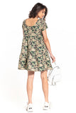 Dark Moro Mini Dress with Boat Neckline and Short Sleeves