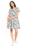 Bright Moro Pattern Mini Dress with Boat Neckline and Sleeves