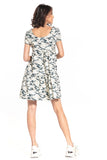 Bright Moro Pattern Mini Dress with Boat Neckline and Sleeves