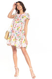 Floral Mini Dress with Boat Neckline and Short Sleeves
