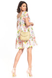 Floral Mini Dress with Boat Neckline and Short Sleeves