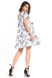 Floral Mini Dress with Boat Neckline and Short Sleeves
