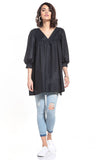 Pointed Neckline Tunic with 3/4-Length Buffeted Sleeves