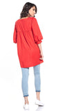Pointed Neckline Tunic with 3/4-Length Buffet Sleeves