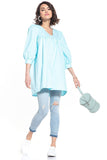Pointed Neckline Tunic with 3/4-Length Buffet Sleeves