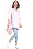 Pointed Neckline 3/4 Sleeve Tunic with Crease Detail