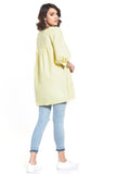 Pointed Neckline 3/4 Sleeve Tunic with Chest Crease