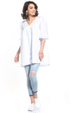 Pointed Neckline Tunic with 3/4 Sleeves and Crease Detail