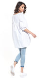 Pointed Neckline Tunic with 3/4 Sleeves and Crease Detail