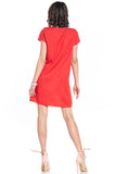 Creased Bust Mini Dress with Boat Neckline and Short Sleeves