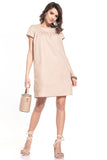 Creased Boat Neck Mini Dress with Short Sleeves