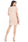 Creased Boat Neck Mini Dress with Short Sleeves