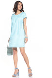 Creased Boat Neck Mini Dress with Short Sleeves
