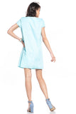 Creased Boat Neck Mini Dress with Short Sleeves