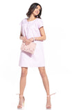 Creased Bust Mini Dress with Boat Neckline and Short Sleeves