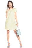 Creased Bust Mini Dress with Boat Neckline and Short Sleeves