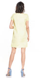 Creased Bust Mini Dress with Boat Neckline and Short Sleeves