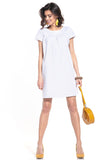 Creased Mini Dress with Boat Neckline and Short Sleeves
