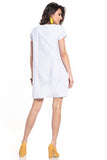 Creased Mini Dress with Boat Neckline and Short Sleeves