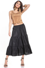 Airy Cotton Skirt with Elastic Waistband - black / XS
