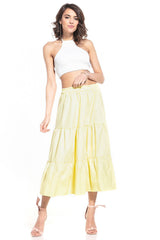 Airy Cotton Skirt with Elastic Waistband - yellow / M