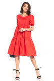 Elegant Midi Dress with Boat Neckline and Short Sleeves