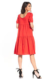 Elegant Midi Dress with Boat Neckline and Short Sleeves