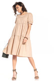 Elegant Midi Dress with Boat Neckline and Short Sleeves