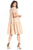 Elegant Midi Dress with Boat Neckline and Short Sleeves