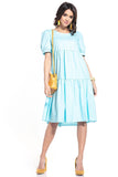 Midi Dress with Boat Neckline and Short Buffet Sleeves