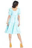 Midi Dress with Boat Neckline and Short Buffet Sleeves