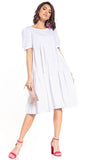 Boat Neck Midi Dress with Short Buffet Sleeves