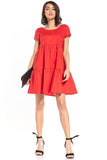 Boat Neck Mini Dress with Short Sleeves in Cotton