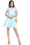 Boat Neck Mini Dress with Short Sleeves in Cotton