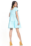 Boat Neck Mini Dress with Short Sleeves in Cotton