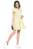 Boat Neck Mini Dress with Short Sleeves in Cotton
