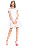 Boat Neck Mini Dress with Short Sleeves in Cotton