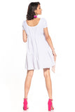 Boat Neck Mini Dress with Short Sleeves in Cotton