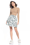 Bright Moro Pattern Mini Skirt with Frills and Elastic Waistband