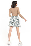 Bright Moro Pattern Mini Skirt with Frills and Elastic Waistband
