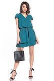 Elegant Mini Dress with Double Skirt and Decorative Belt