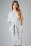 Elegant Knitted Kimono Dress with Decorative Cuffs and Pockets